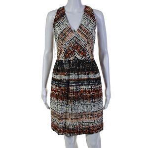 Alilly Womens Cotton Abstract V Neck Pleated Buttoned Multicolored Dress Size 0